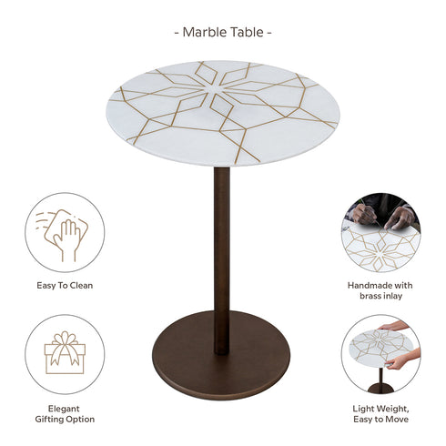 White Marble Coffee Table with Brass Inlay