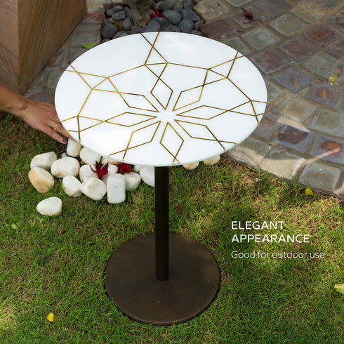 White Marble Coffee Table with Brass Inlay