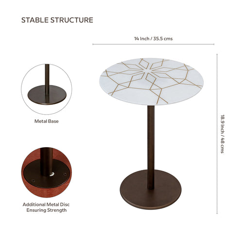 White Marble Coffee Table with Brass Inlay
