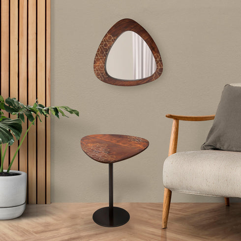 Acacia Wood Table and Mirror Set