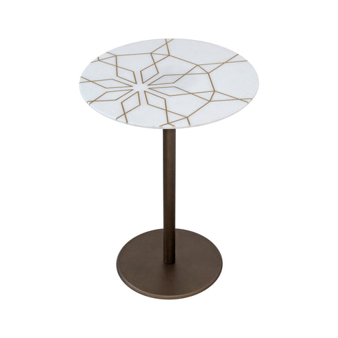 White Marble Coffee Table with Brass Inlay