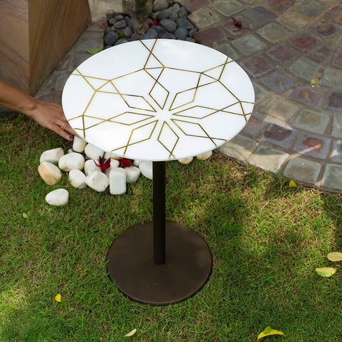 White Marble Coffee Table with Brass Inlay