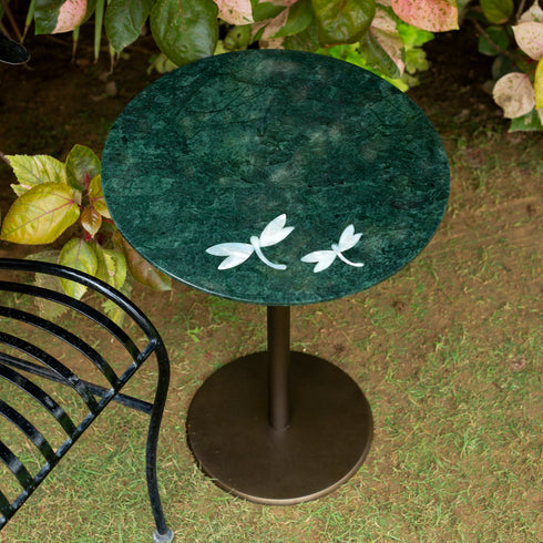 Green Marble and Abalone Shell Accent Table