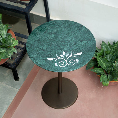 Green Marble Accent Table with Mother of Pearl