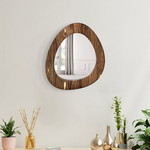 Wooden Wall Mirror with Brass Inlay
