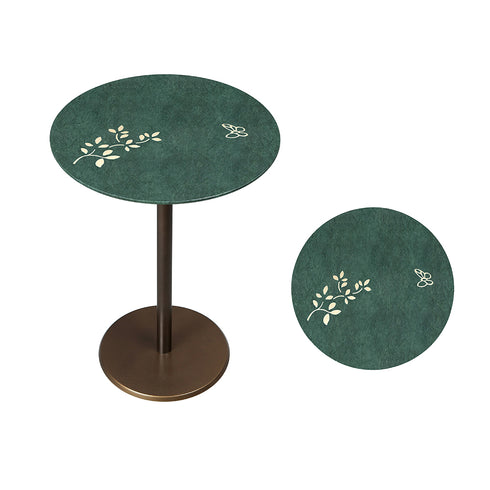 Marble and Brass Inlay Accent Table