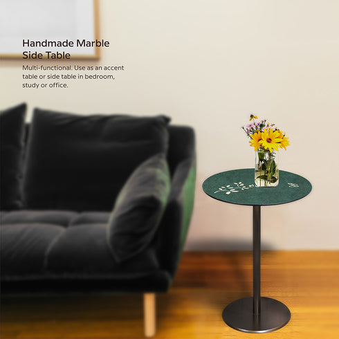 Marble and Brass Inlay Accent Table