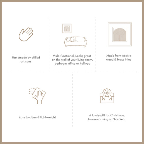 Wooden Wall Art with Modern Geometric Brass Design