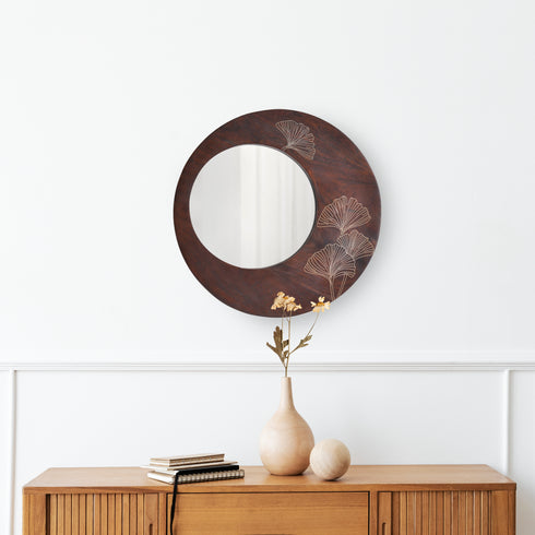 Wooden Round Wall Mirror