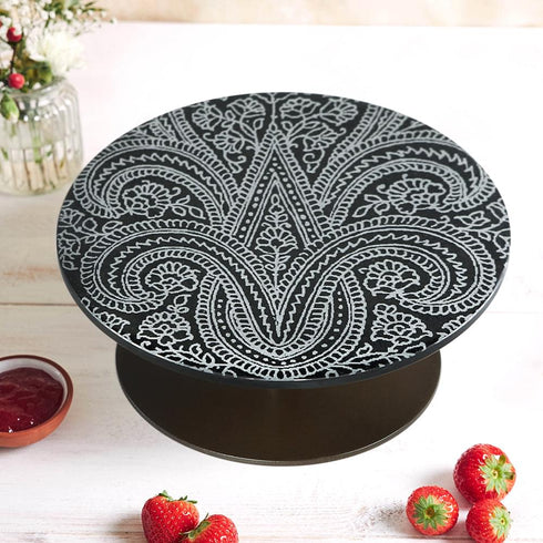 Engraved Cake Stand in Black Limestone