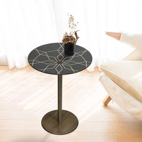 Accent Table with Brass Inlay