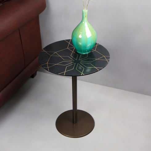 Accent Table with Brass Inlay