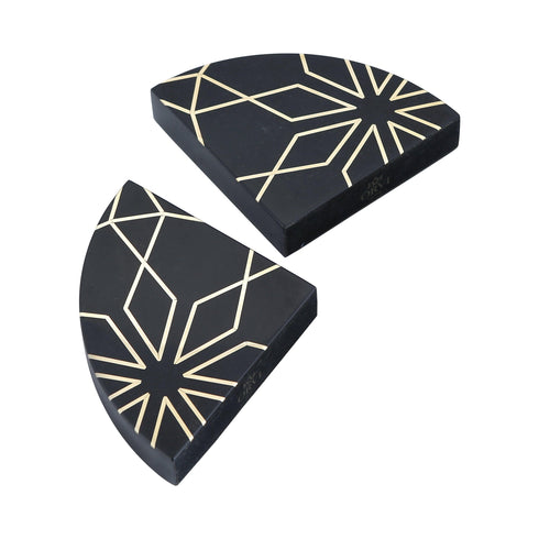 Black Stone Bookends with Brass Inlay