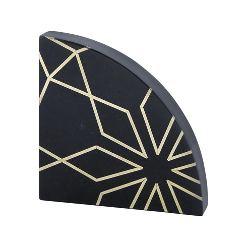 Black Stone Bookends with Brass Inlay
