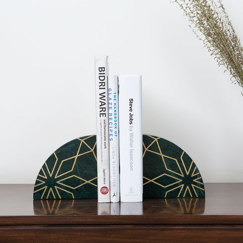 Geometria Marble Bookends with Brass Inlay