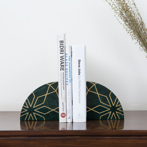 Geometria Marble Bookends with Brass Inlay