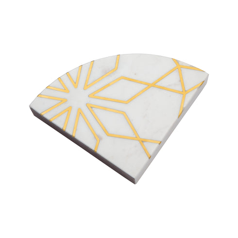 White Marble Geometria Bookends with Brass Inlay