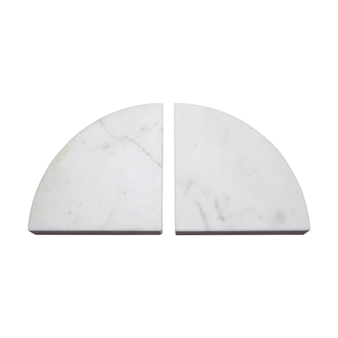 White Marble Geometria Bookends with Brass Inlay