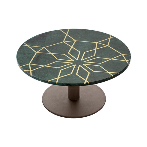 Green Marble Cake Stand with Geometria Brass Inlay