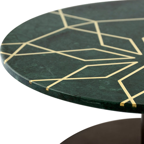 Green Marble Cake Stand with Geometria Brass Inlay