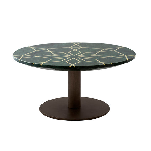 Green Marble Cake Stand with Geometria Brass Inlay