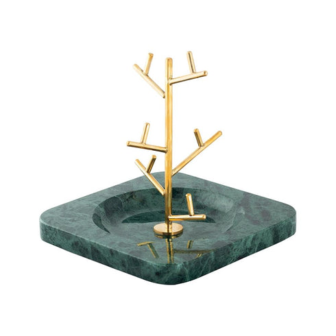 Elegant Green Marble and Brass Jewellery Stand