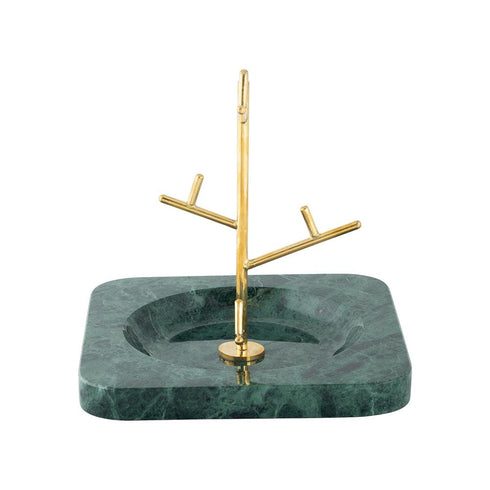 Elegant Green Marble and Brass Jewellery Stand