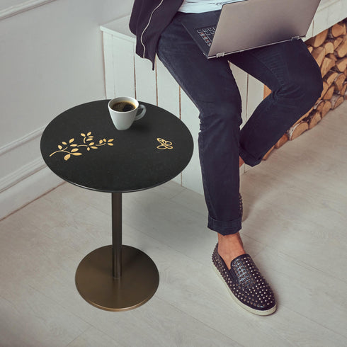 Accent Table with Flowers Motif