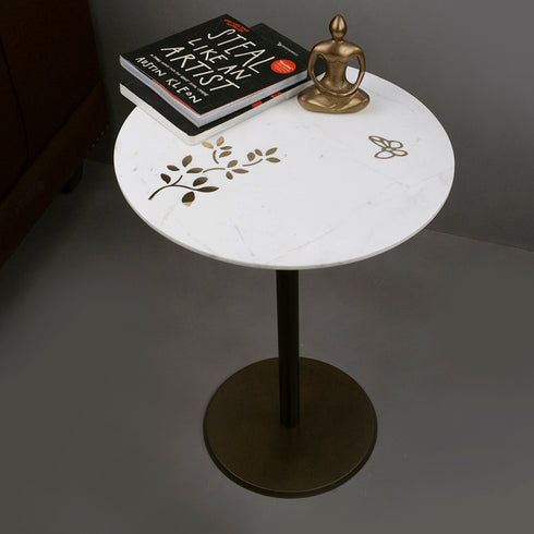 White Marble Round Accent Table