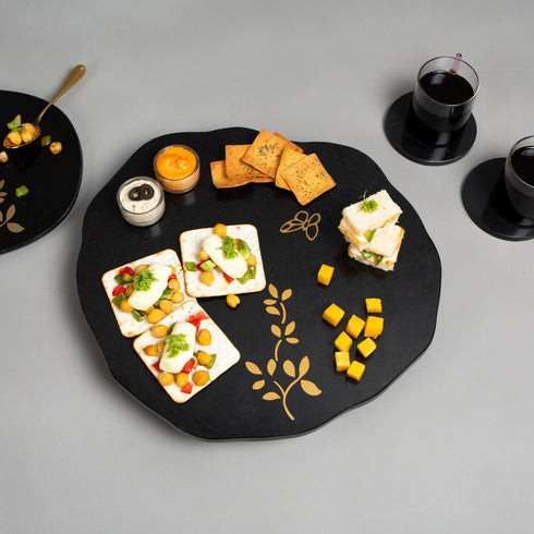 Black Lazy Susan with Brass Inlay