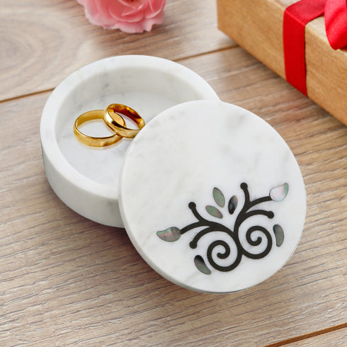 White Marble Small Trinket Box with Damask Motif