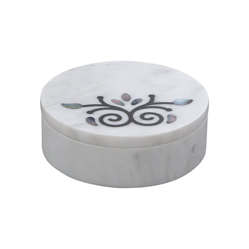 White Marble Small Trinket Box with Damask Motif