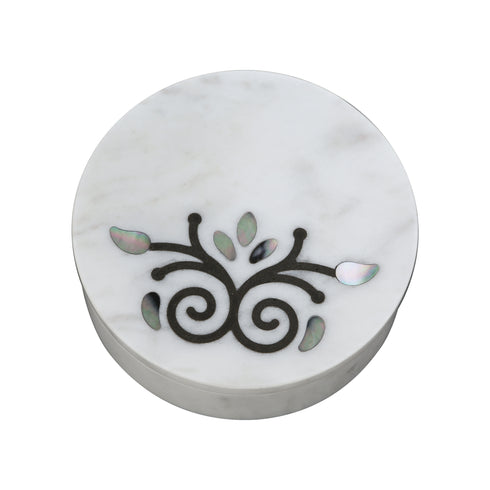 White Marble Small Trinket Box with Damask Motif