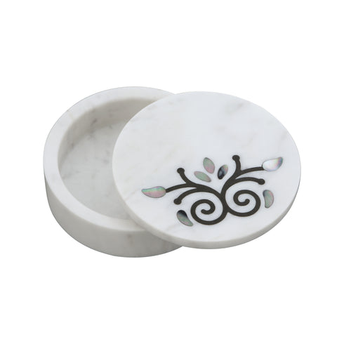 White Marble Small Trinket Box with Damask Motif