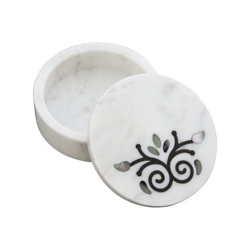 White Marble Small Trinket Box with Damask Motif