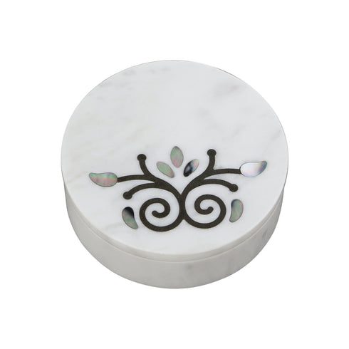 White Marble Small Trinket Box with Damask Motif