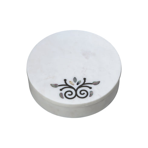 Large White Marble Trinket Box with Damask Motif