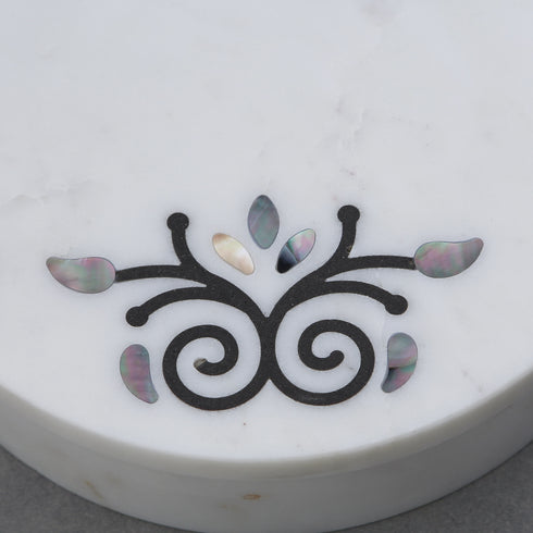 Large White Marble Trinket Box with Damask Motif
