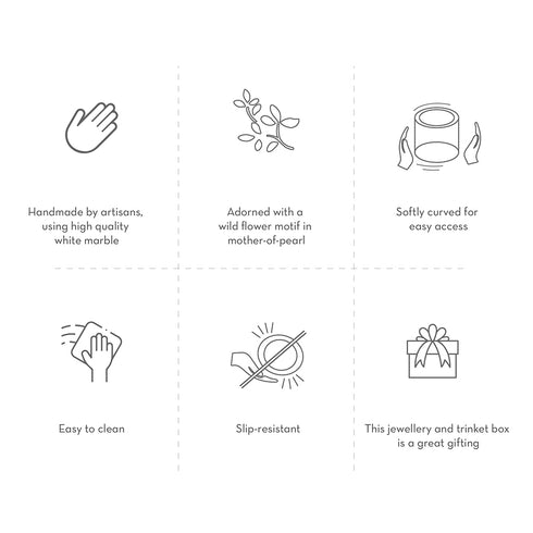 Large White Marble Trinket Box with Damask Motif