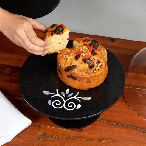 Black Cake Stand with Semi-Precious Inlay