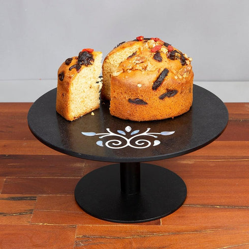 Black Cake Stand with Semi-Precious Inlay