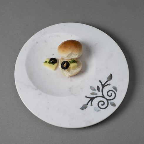 Round Serving Platter with Mother of Pearl Inlay