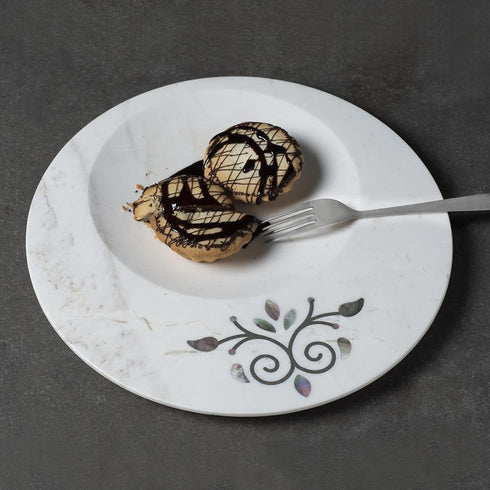 Round Serving Platter with Mother of Pearl Inlay