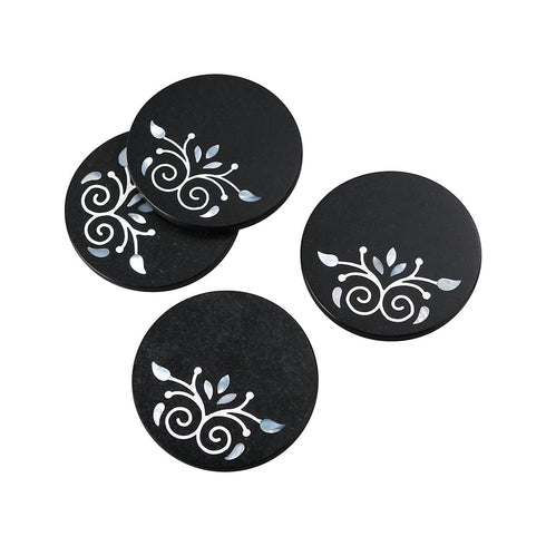 Black Stone Coasters with Mother of Pearl Inlay (Set of 4)