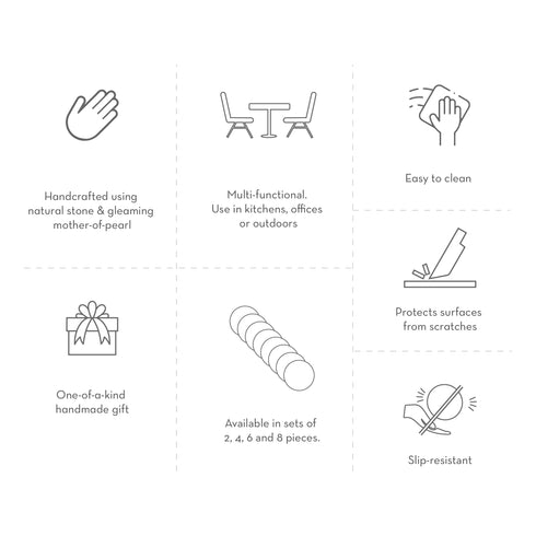 Black Limestone Coasters with Mother of Pearl Inlay (Set of 4)