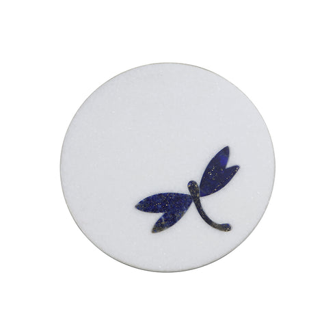 White Marble Coasters with Lapis Lazuli Inlay (Set of 4)