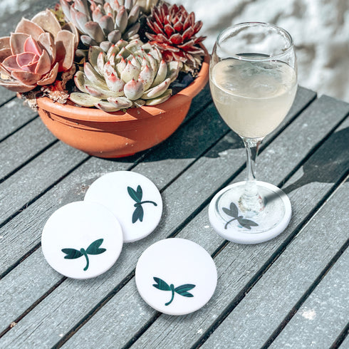 Round Marble Coasters with Malachite Inlay (Set of 4)