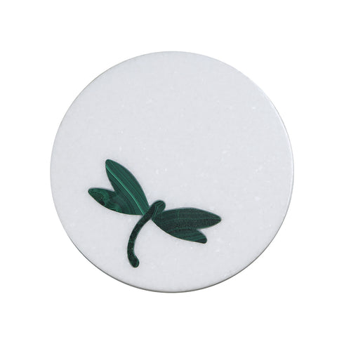 Round Marble Coasters with Malachite Inlay (Set of 4)