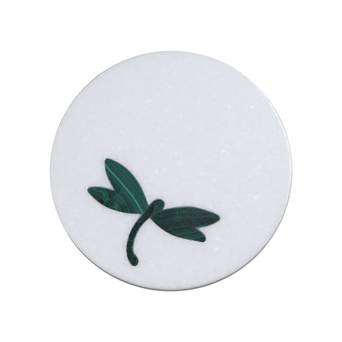Round Marble Coasters with Malachite Inlay (Set of 4)