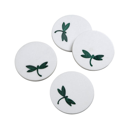 Round Marble Coasters with Malachite Inlay (Set of 4)